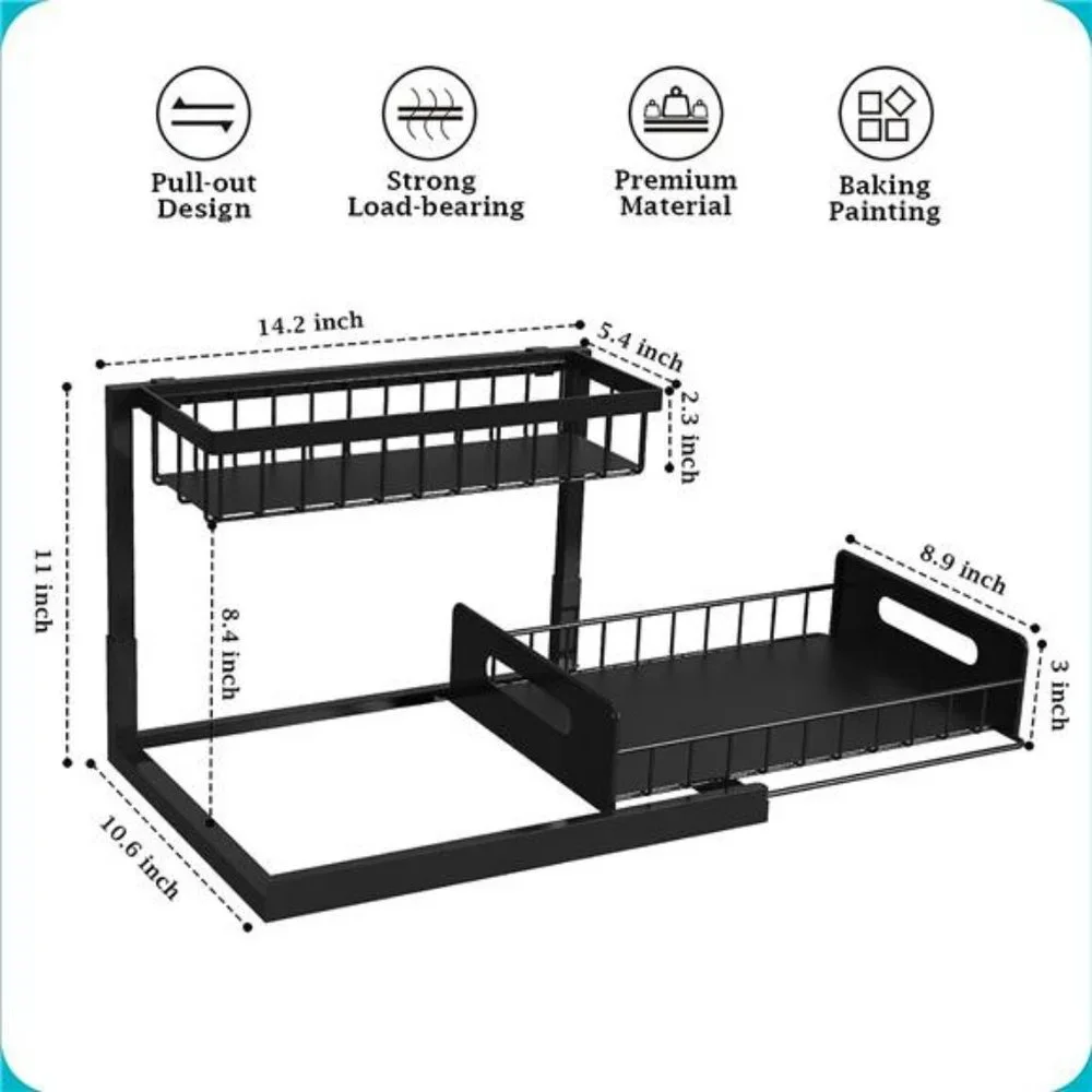 Under Sink Organizer, Pull Out Cabinet Organizer 2 Tier Slide Out Sink Cabinet